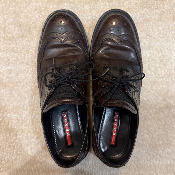 Prada Women's Lace Up Oxfords/Brogues, Brown Leather, size 36.5 - Picture 1 of 8